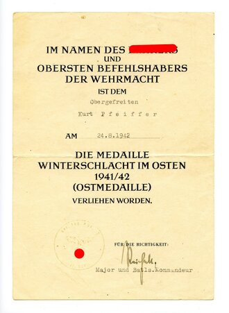Besitzzeugnis "Infanterie-Sturmabzeichen in Silber" und Verleihungsurkunde Ostmedaille,Ski Jäger Regiment 2