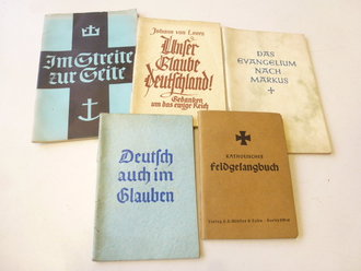 Konvolut kath. Kriegsgefangenenbuch, das Evangelium nach Markus, Deutsch auch im Glauben, Unser Glaube Deutschland und Im Streite zur Seite