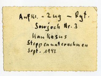 Aufkl.-Zug-Rgt. Sowjoch Nr. 3, Kaukasus Steppenunternehmen, Maße 6x9cm, datiert 1942