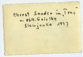 Oberst Sander ( Joachim ? ) im "Tran" n Oblt. Gnielka, Slawjanka, Maße 6x9cm, datiert 1943