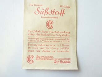Leere Süßstoff Verpackung datiert 1939