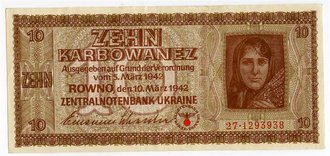 Deutsches Reich Banknote, 10 Karbowanez, Zentralnotenbank...
