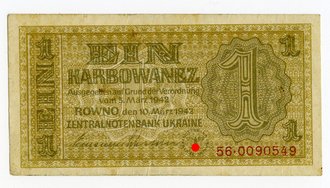 Deutsches Reich Banknote , 1 Karbowanez, Zentralnotenbank...