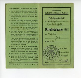 Mitgliedskarte Volksbund für das Deutschtum im Ausland, datiert 1936