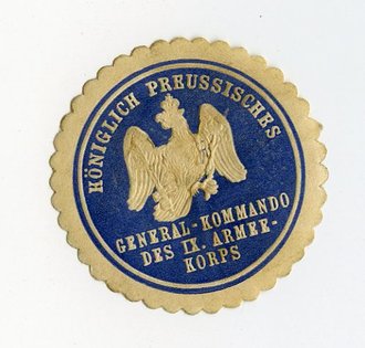 1.Weltkrieg, Siegelmarke Königlich Preussisches General-Kommando des IX. Armee-Korps