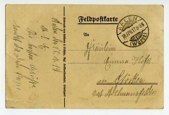 Feldpost, Postkarte "Helft uns siegen! Zeichnet Kriegsanleihe", datiert 1917