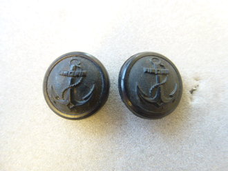 Paar Mützenknöpfe mit Anker, schwarz, 14mm