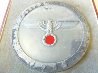 Reichswettkämpfe Berlin 1939 2.Preis  in Etui, Durchmesser der Plakette 9,5cm