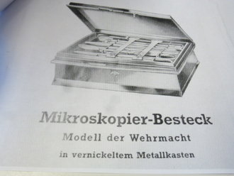 Mikroskopier Besteck der Wehrmacht, ungebrauchtes Stück, dazu eine Kopie der Beschreibung