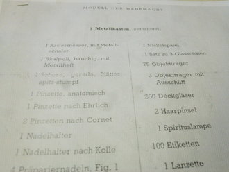 Mikroskopier Besteck der Wehrmacht, ungebrauchtes Stück, dazu eine Kopie der Beschreibung