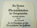 Kriegsmarine, umfangreicher Nachlass eines Angehörigen des Zerstörers " Karl Galster", u.a Marinefrontspange in Bronze mit Verleihungsurkunde. Das Zerstörerkriegsabzeichen ist vermutlich nachträglich vergoldet