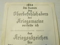 Kriegsmarine, umfangreicher Nachlass eines Angehörigen des Zerstörers " Karl Galster", u.a Marinefrontspange in Bronze mit Verleihungsurkunde. Das Zerstörerkriegsabzeichen ist vermutlich nachträglich vergoldet