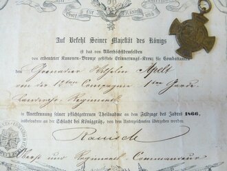 Erinnerungskreuz Königgrätz 1866 mit Verleihungsurkunde