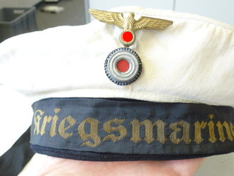 Kriegsmarine Tellermütze , getragenes Stück, die Chelluloidverstärkung mehrfach gebrochen