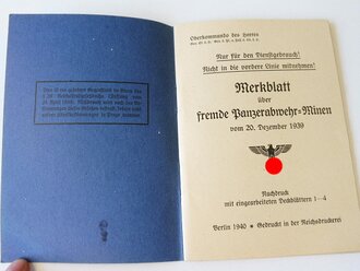 Merkblatt über fremde Panzerabwehr-Minen datiert 1939, 38 Seiten