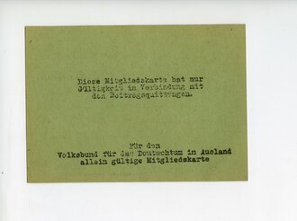 Mitgliedskarte Volksbund für das Deutschtum im Ausland, Landesverband Saar-Pfalz, datiert 1937