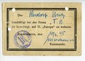 Wohnberechtigungsschein des Kommando Dampfers Europa Bremerhaven, datiert 1945