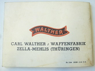 Verpackung mit Zubehör für Walther Polizei Pistole PP, die Bedienungsanleitung mit Druckvermerk von 1940