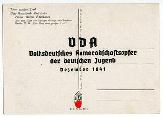Ansichtskarte "VDA Volksdeutsches Kameradschaftsopfer der deutschen Jugend - Bauer Anton Steckbauer" datiert 1941