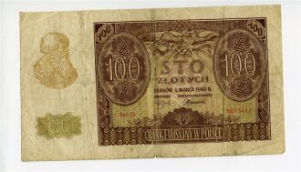 Polen, Geldschein 100 Sloty datiert 1940