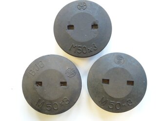 Zünderersatzstücke aus Pressmasse für diverse Granaten der Wehrmacht, 3 Stück