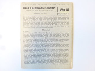 Pflege und Behandlung der Waffen, Waffentafel, datiert 1941, gebraucht, gut