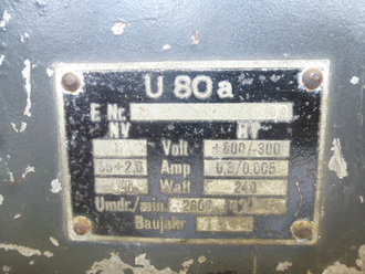 Einanker Umformer U80a , Baujahr 1944. Originallack, Funktion nicht geprüft. Kein Paketversand, wiegt ca. 40kg. Nur auf Palette oder an Selbstabholer