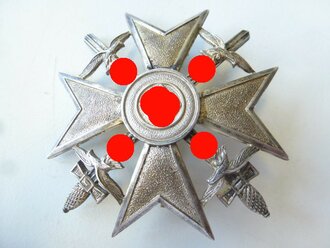 Spanienkreuz in Silber mit Schwertern im Etui. "900" er Silberstück, angelaufen.