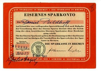 Spar-Kontrollkarte Eisernes Sparkonto Sparkasse Bremen,...