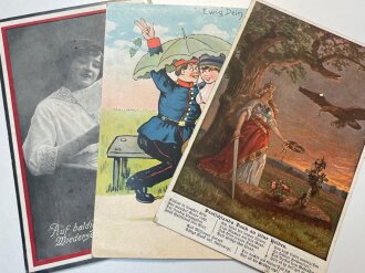 1. Weltkrieg, 3 Ansichtskarten "Deutschland denk an...