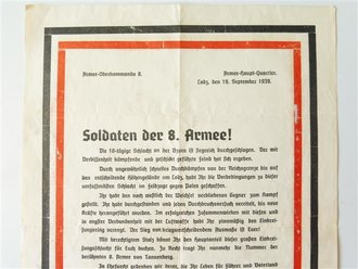 Aufruf an die Soldaten der 8. Armee, datiert 1939,...