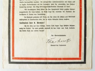 Aufruf an die Soldaten der 8. Armee, datiert 1939, Maße: 35 x 25 cm
