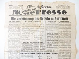 Frankfurter Neue Presse, Sonderausgabe "Die Verkündung der Urteile in Nürnberg",  datiert 1.10.1946