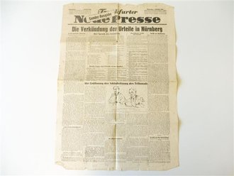 Frankfurter Neue Presse, Sonderausgabe "Die Verkündung der Urteile in Nürnberg",  datiert 1.10.1946