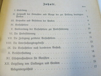 Die biologische Prüfung von kampfstoffverdächtigen oder entgifteten Lebens- und Futtermitteln datiert 1939. Komplett, 23 Seiten