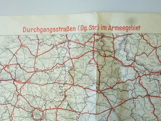 Landkarte 1.Weltkrieg Frankreich " Durchgangsstraßen im Armeegebiet"