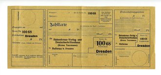 Zahlkarte des Hakenkreuz-Verlags und Deutschriftenhaus (Bruno Tanzmann) in Helleraub. Dresden, nicht ausgefüllt