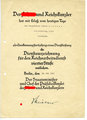 Verleihungsurkunde für die Dienstauszeichnung Reichsarbeitsdienst vierte Stufe. DIN A4, ausgestellt auf einen Truppführer der RAD Abteilung 3/240 Nohfelden