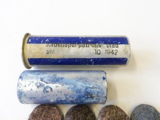 Rauchspurpatrone Blau, komplett delaboriert, frei von jeglichen Gefahrstoffen, datiert 1942