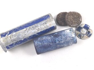 Rauchspurpatrone Blau, komplett delaboriert, frei von jeglichen Gefahrstoffen, datiert 1940