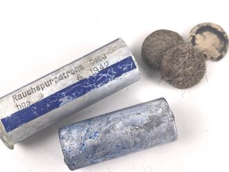 Rauchspurpatrone Blau, komplett delaboriert, frei von jeglichen Gefahrstoffen, datiert 1942