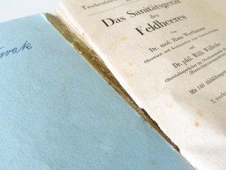 Das Sanitätsgerät des Feldheeres, datiert 1944, 254 Seiten, stark bebildert. Die Vorschrift zum Thema, leider lösen sich die Seiten vom Buchrücken