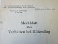 Merkblatt über Verhalten beim Höhenflug datiert 1943, kleinformat, 10 Seiten