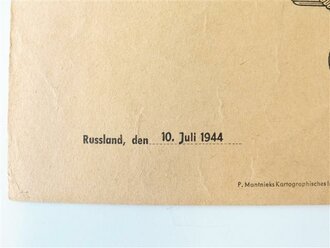 Ehren Urkunde für Verdienste um das Pferd an der Front datiert 1944. Großformatige Urkunde, leicht geknickt, selten