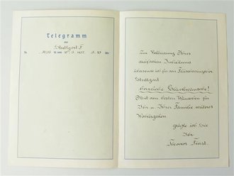 Deutsche Reichspost, Telegramm aus Stuttgart, datiert 1937, Maße A4