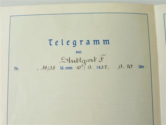 Deutsche Reichspost, Telegramm aus Stuttgart, datiert 1937, Maße A4