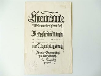 Ehrenurkunde der Reichsjugendwettkämpfe in Bautzen,...