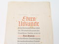 Ehrenurkunde dem Ehrenamtlichen Helfer im Winterhilfswerk des deutschen Volkes 1938/39