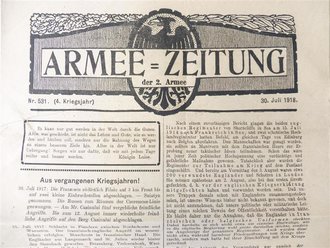 1.Weltkrieg Armee-Zeitung der 2. Armee, datiert 30. Juli 1918. 8 Seiten, u.a. Bericht über die Jagdstaffel Richthofen