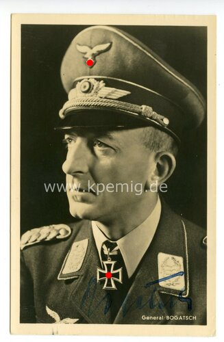 General Bogatsch, eigenhändige Unterschrift auf Hoffmann Postkarte